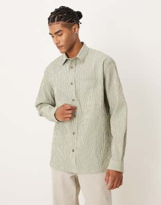 Asos Design Relaxed Seersucker Shirt In Green