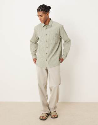 Asos Design Relaxed Seersucker Shirt In Green