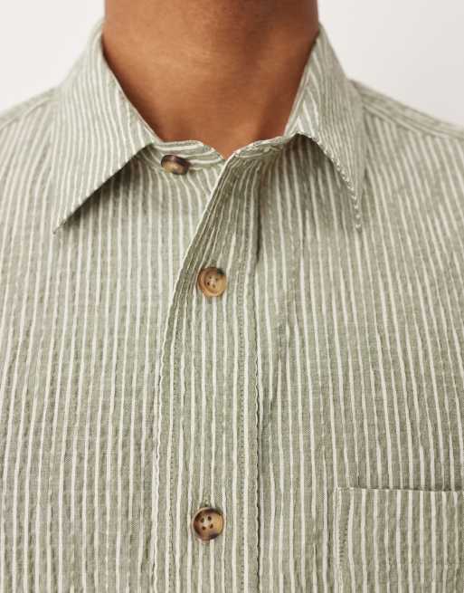 ASOS DESIGN relaxed seersucker shirt in green and white stripe, 4 of 5