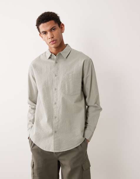 ASOS DESIGN relaxed seersucker shirt in sage green