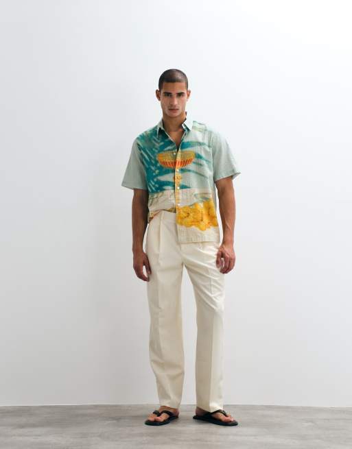 ASOS DESIGN relaxed seersucker shirt with placement print, 2 of 5
