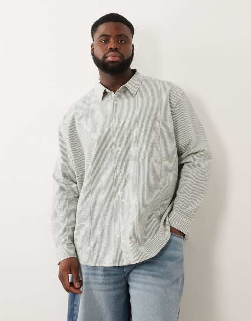 ASOS DESIGN relaxed seersucker stripe shirt in blue, 2 of 6