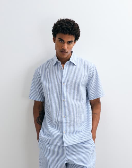 ASOS DESIGN seersucker stripe set in blue, 2 of 3