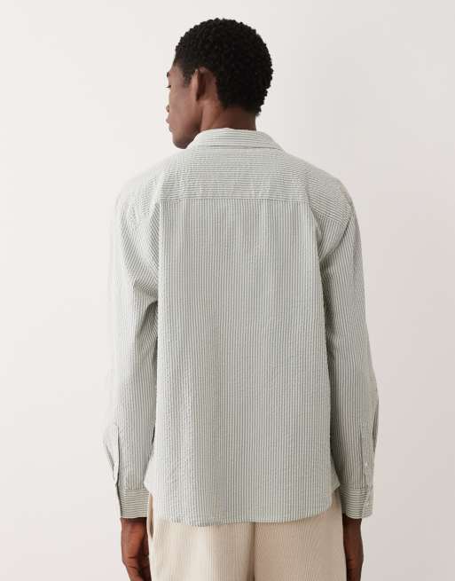ASOS DESIGN relaxed seersucker striped shirt in blue, 4 of 6