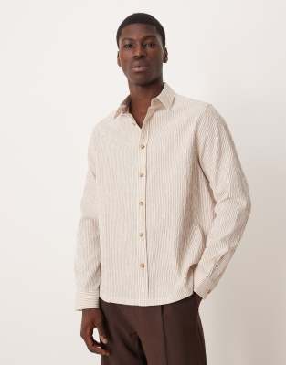 Asos Design Relaxed Seersucker Striped Shirt In White