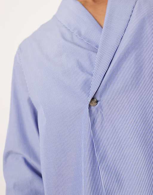 ASOS DESIGN relaxed shawl collar wrap over shirt in blue stripe, 5 of 5