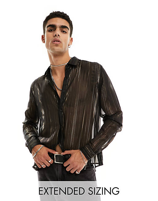 ASOS DESIGN relaxed sheer shirt in black and gold stripe | ASOS