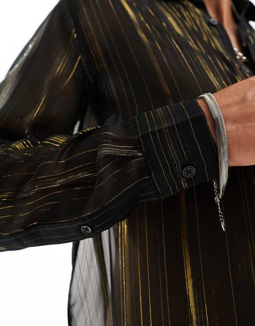 ASOS DESIGN relaxed sheer shirt in black and gold stripe | ASOS