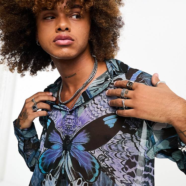 ASOS DESIGN relaxed sheer shirt in butterfly print | ASOS