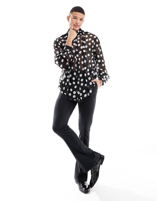 Black Polka Dot Tights with Clear Button Down Blouse Outfits (2