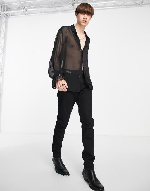 ASOS DESIGN relaxed sheer shirt with lace cuff in black