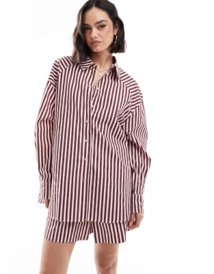 ASOS DESIGN ASOS DESIGN relaxed shirt co-ord in burgundy and pink stripe-Multi