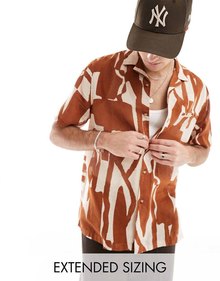 Asos Design Relaxed Shirt In Abstract Pattern-brown