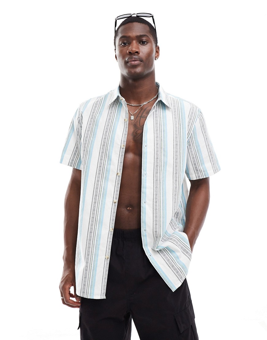 ASOS DESIGN relaxed shirt in aztec stripe-Blue