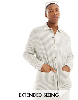 ASOS DESIGN relaxed shirt in beige and white stripe