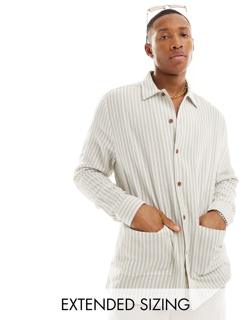 ASOS DESIGN relaxed shirt in beige and white stripe-Neutral