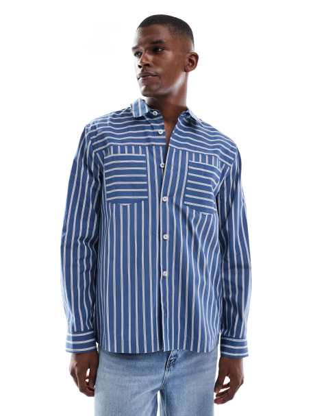 ASOS DESIGN relaxed shirt in blue stripe - view 1