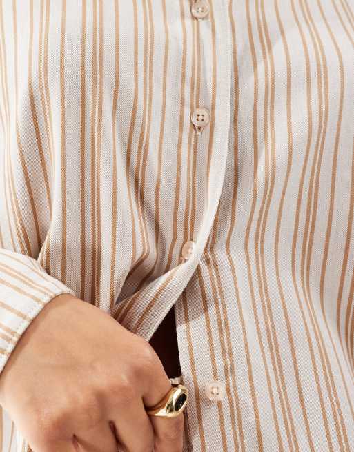 ASOS DESIGN relaxed shirt in brown stripe (part of a set)