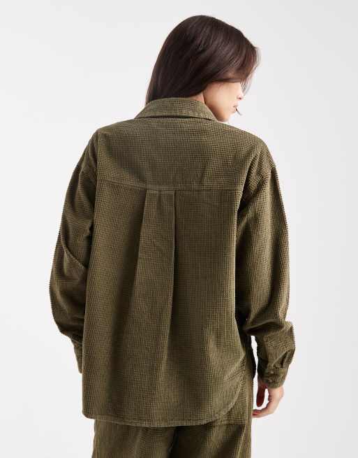 ASOS DESIGN relaxed shirt in bubble cord in khaki (part of a set), 2 of 4