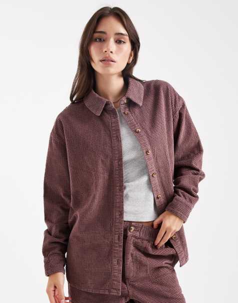 ASOS DESIGN relaxed shirt in bubble cord in mauve - part of a set - view 1