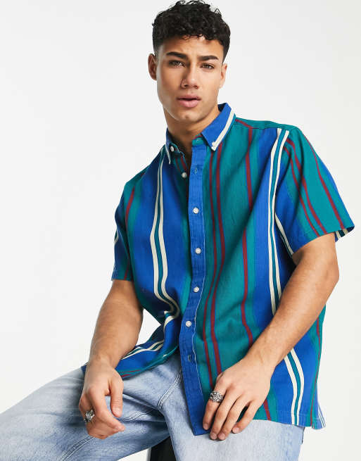 ASOS DESIGN relaxed shirt in collegiate stripe | ASOS