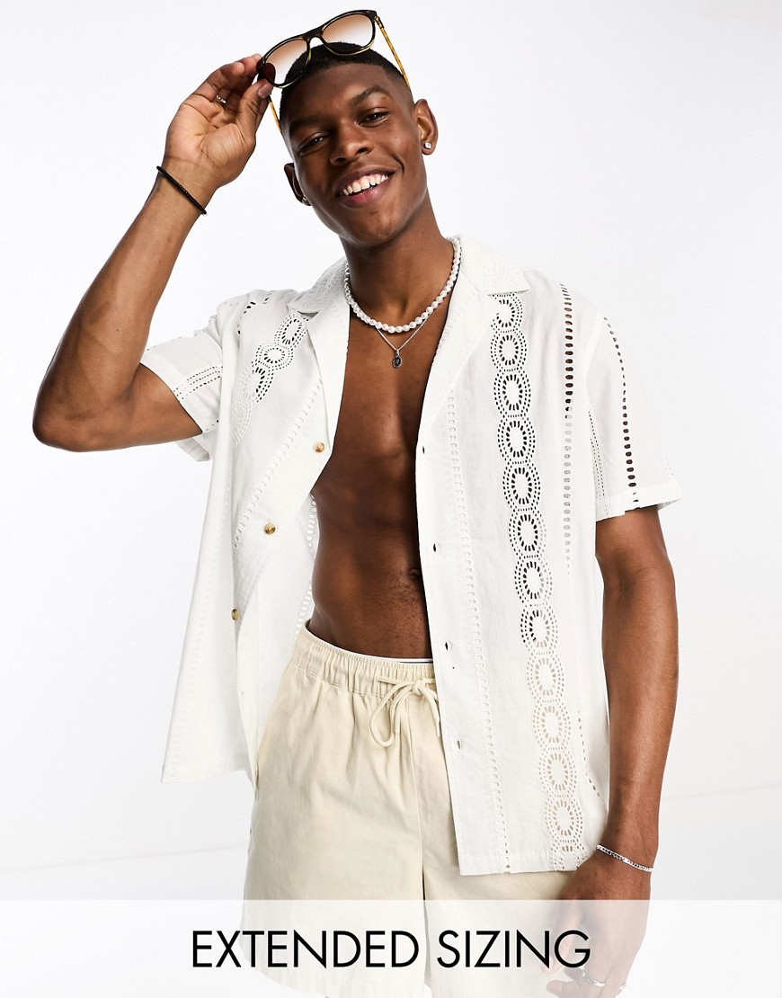 ASOS DESIGN relaxed shirt in cotton broderie in white