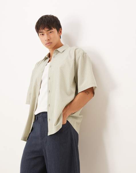 ASOS DESIGN relaxed shirt in khaki stripe - view 1