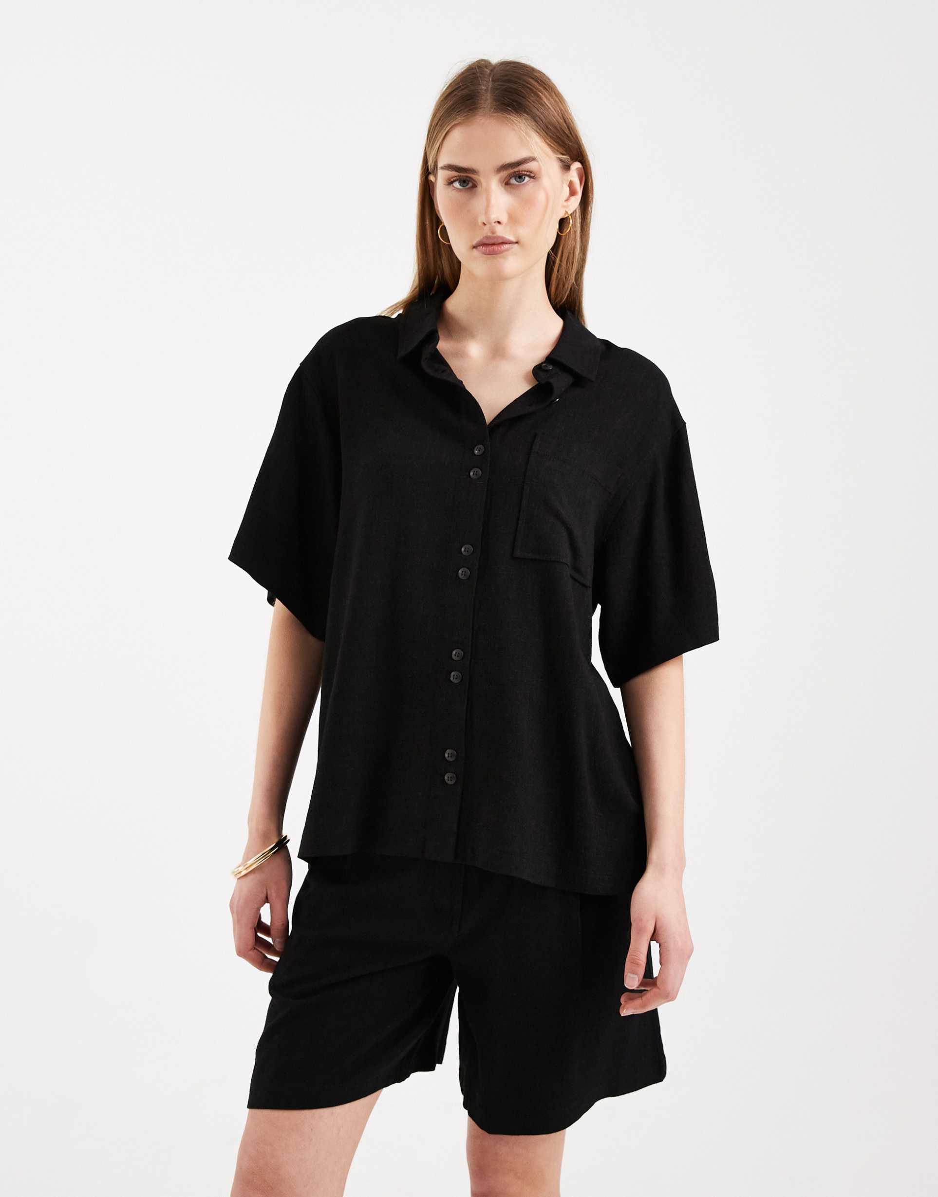 asos design relaxed shirt in linen blend in black