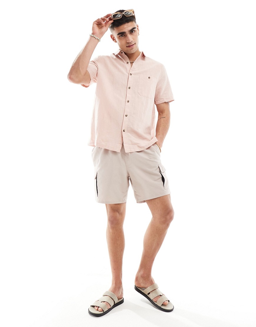 Asos Design Relaxed Shirt In Linen Mix In Pink