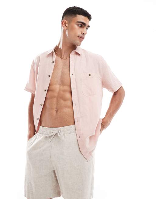 ASOS DESIGN relaxed shirt in linen mix in pink