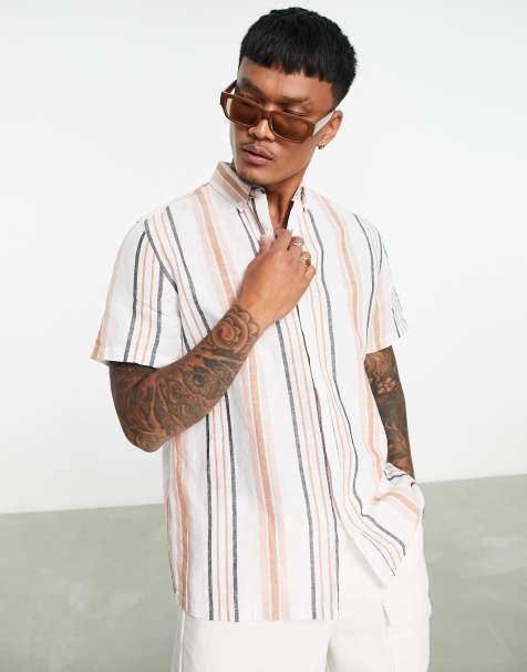 ASOS DESIGN relaxed shirt in linen mix neutral stripe