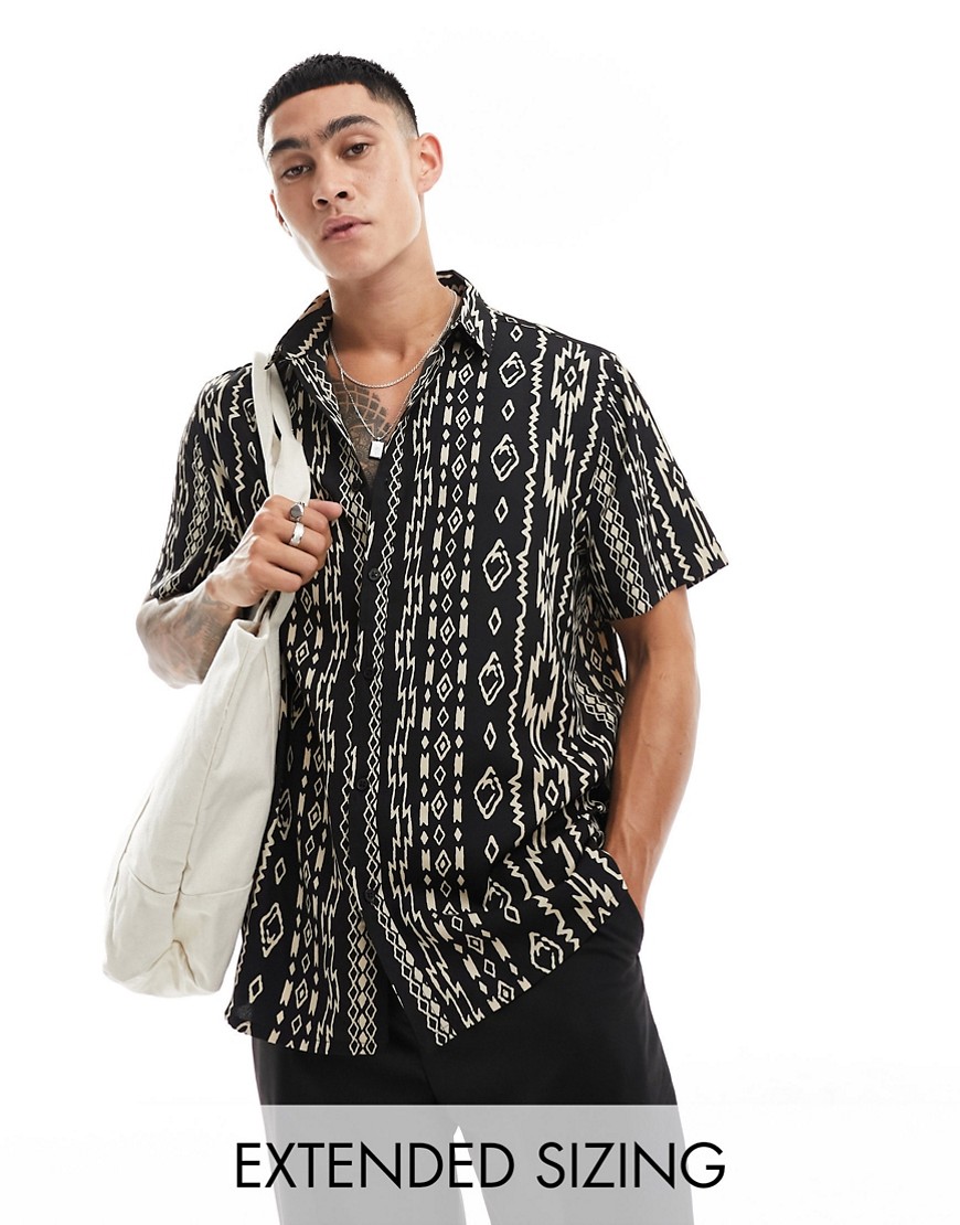 Asos Design Relaxed Shirt In Pattern Print In Black