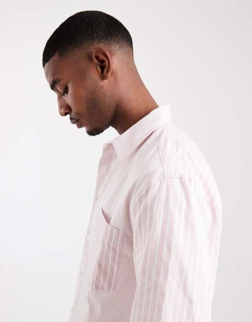 ASOS DESIGN relaxed shirt in pink patchwork stripe, 4 of 5