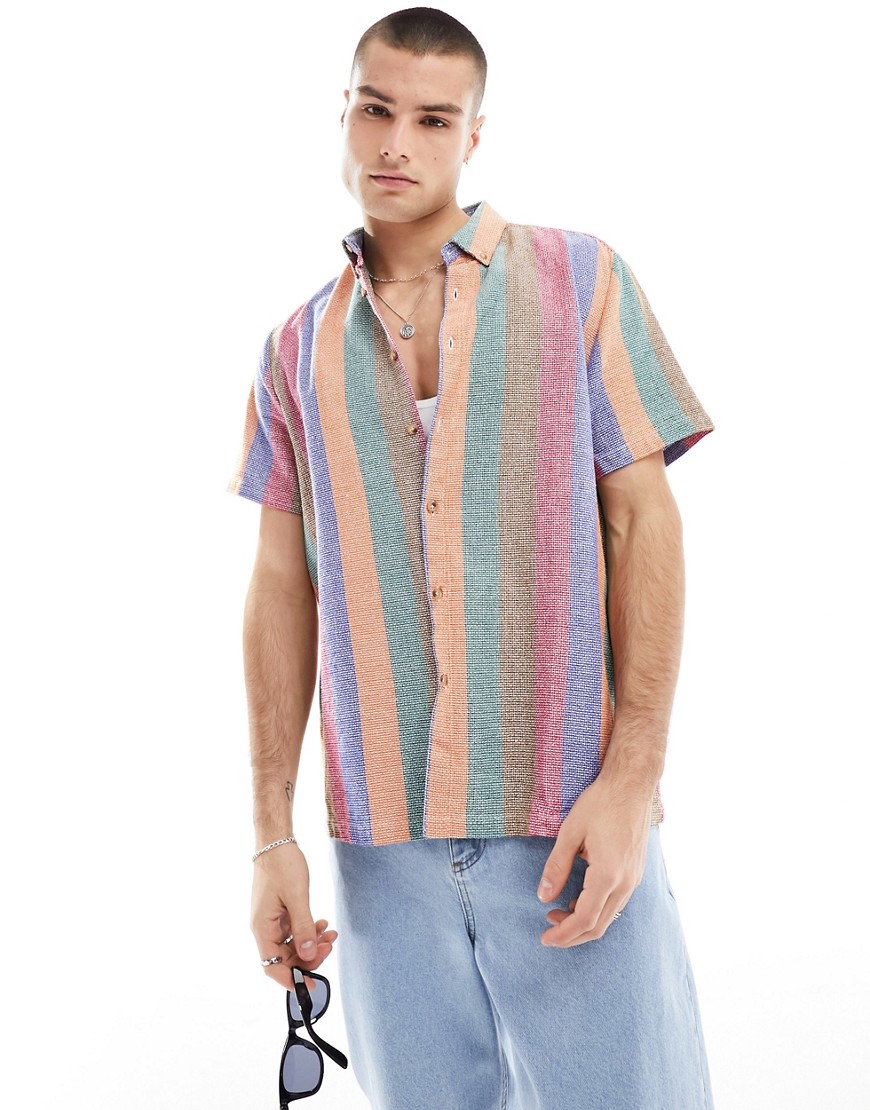 ASOS DESIGN relaxed shirt in rainbow textured stripe-Multi