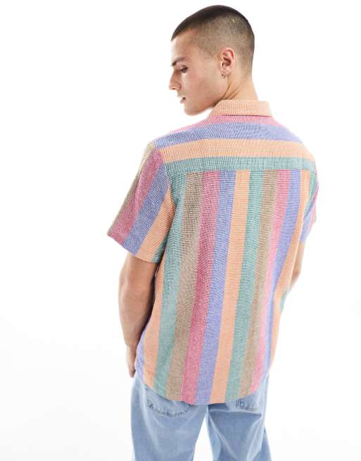 ASOS DESIGN relaxed shirt in rainbow textured stripe