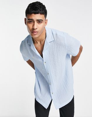ASOS DESIGN relaxed shirt in crinkle lightweight fabric in light blue - LBLUE