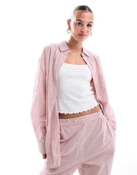 ASOS DESIGN relaxed shirt in red stripe - part of a set - view 1