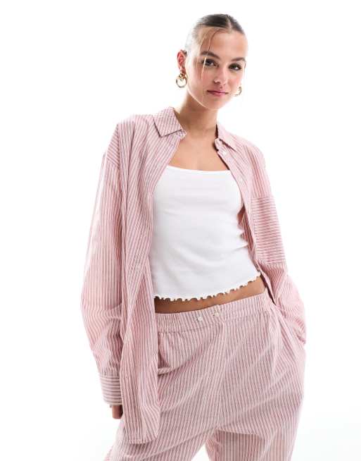 ASOS DESIGN relaxed shirt in red stripe - part of a set