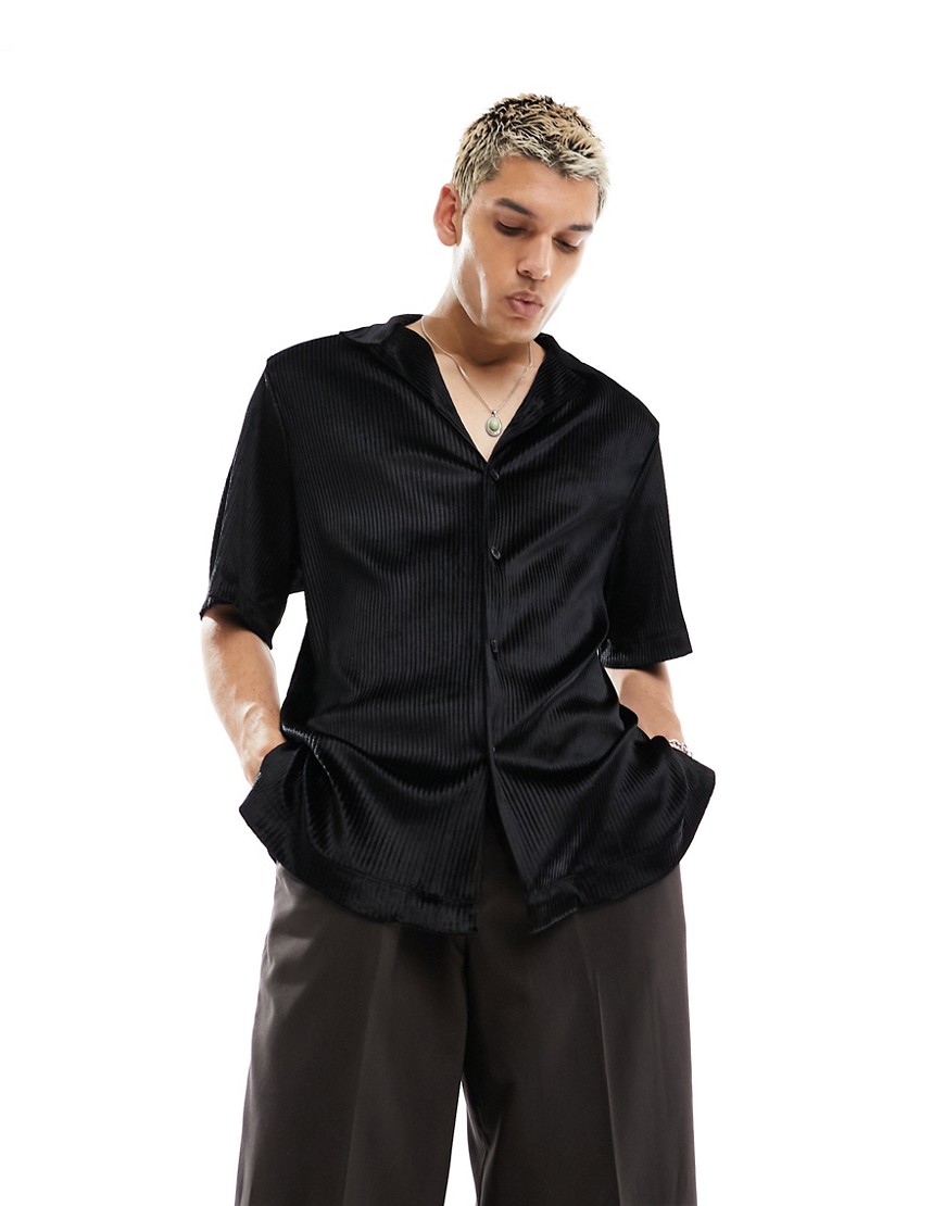 ASOS DESIGN relaxed shirt in ribbed velvet-Black