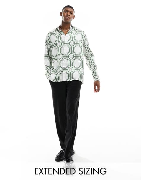 ASOS DESIGN relaxed shirt in satin geo print - view 1