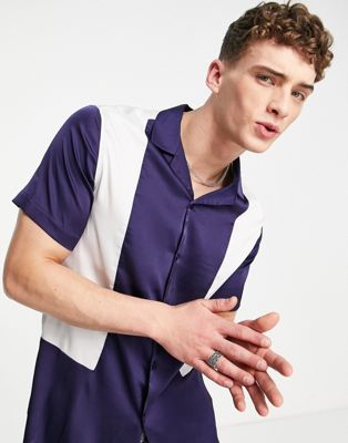 ASOS DESIGN relaxed shirt in satin with contrast panels