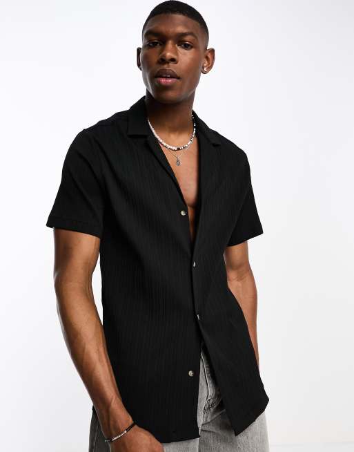 ASOS DESIGN relaxed shirt in smart ribbed quality in black | ASOS