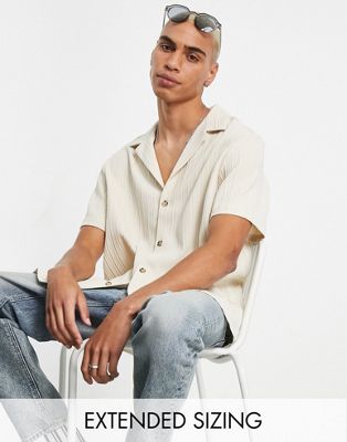 ASOS DESIGN relaxed shirt in smart ribbed quality in stone - ASOS Price Checker