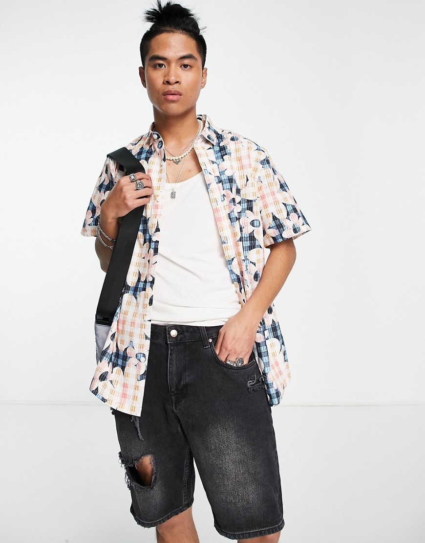 ASOS DESIGN relaxed shirt in textured floral print-Multi