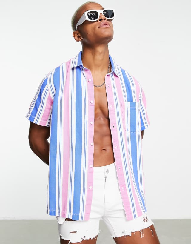 ASOS DESIGN relaxed shirt in vintage style stripe 1