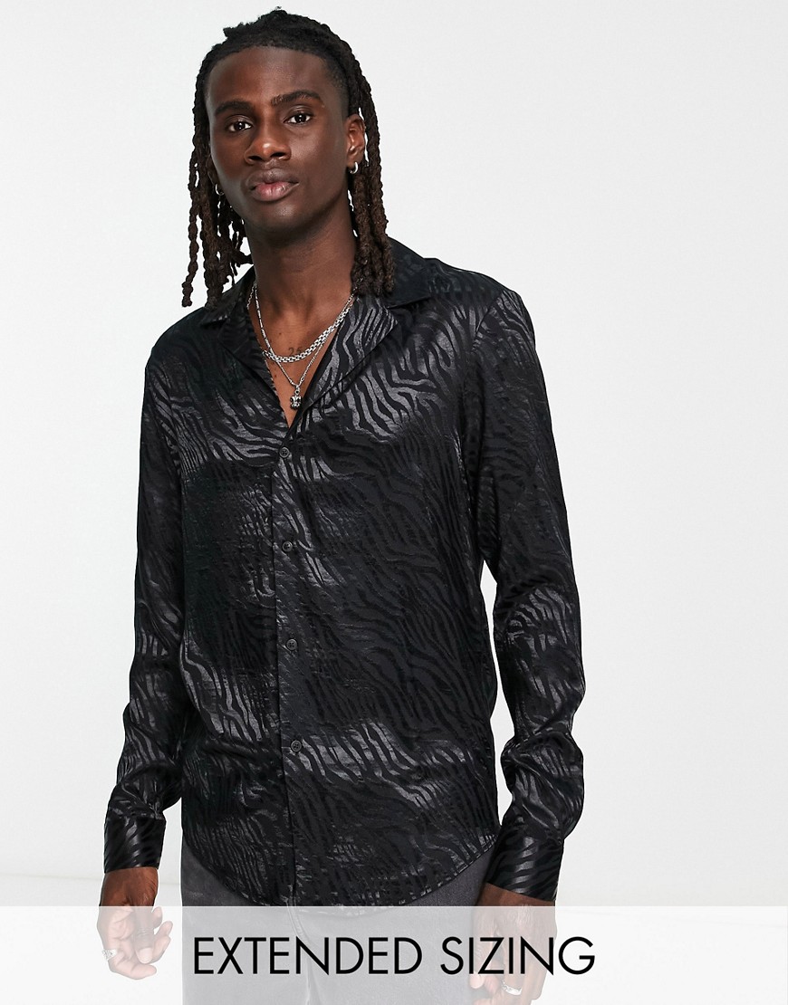 ASOS DESIGN relaxed shirt in zebra satin jacquard print in black