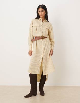 ASOS DESIGN relaxed shirt maxi dress with pockets in pale yellow pinstripe