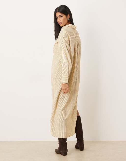 ASOS DESIGN relaxed shirt maxi dress with pockets in pale yellow pinstripe, 2 of 4