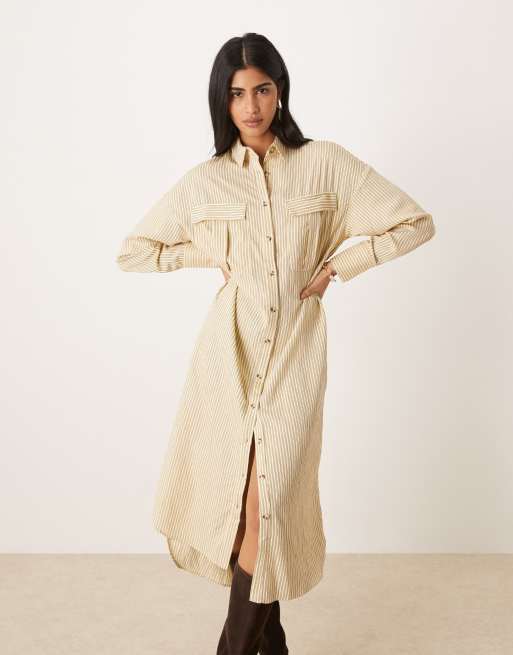 ASOS DESIGN relaxed shirt maxi dress with pockets in pale yellow pinstripe, 4 of 4