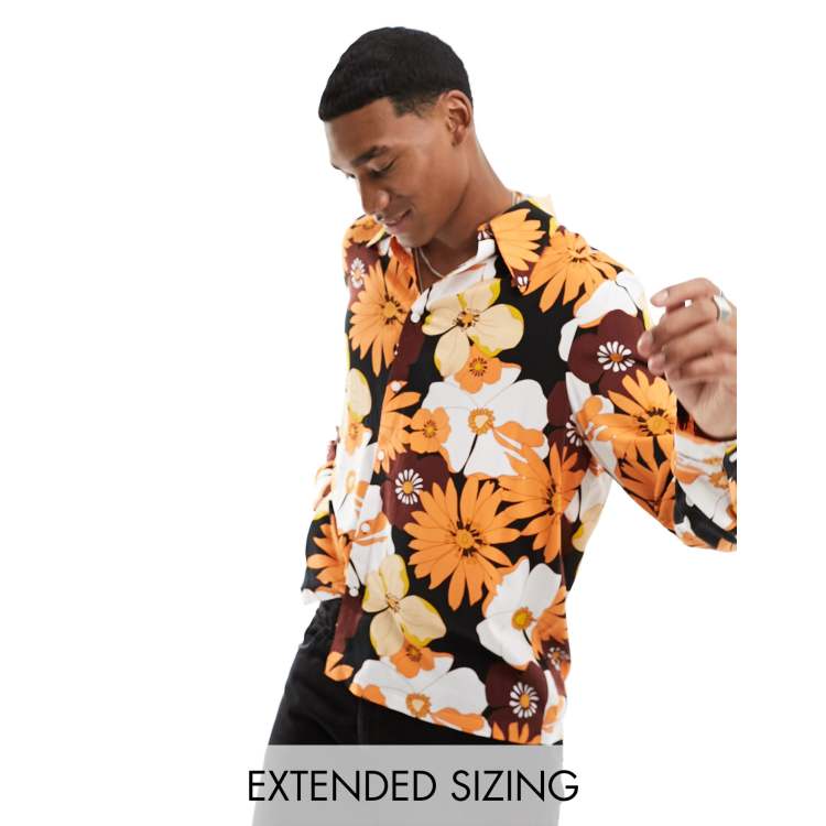 orange floral dress shirt Barry. Wang Orange Paisley Dress Shirt Mens Casual Party Club Long Sleeve shirt, M